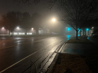 Fog causes near-zero visibility and blankets Toronto, Ontario, Canada, on December 09, 2024. (