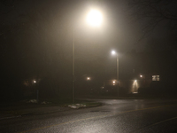 Fog causes near-zero visibility and blankets Toronto, Ontario, Canada, on December 09, 2024. (