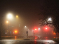 Fog causes near-zero visibility and blankets Toronto, Ontario, Canada, on December 09, 2024. (