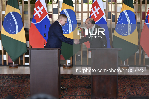 The Vice President of Brazil, Geraldo Alckmin, receives the Prime Minister of Slovakia, Robert Fico, for a bilateral meeting at the Itamaty...