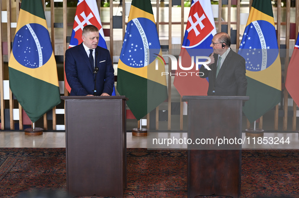 The Vice President of Brazil, Geraldo Alckmin, receives the Prime Minister of Slovakia, Robert Fico, for a bilateral meeting at the Itamaty...