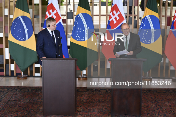 The Vice President of Brazil, Geraldo Alckmin, receives the Prime Minister of Slovakia, Robert Fico, for a bilateral meeting at the Itamaty...