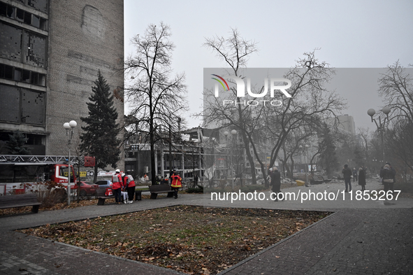 A search and rescue operation takes place after a Russian missile strike in Zaporizhzhia, Ukraine, on December 10, 2024. Three people are de...