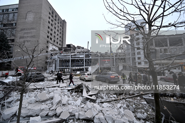 Buildings are damaged by a Russian missile strike in Zaporizhzhia, Ukraine, on December 10, 2024. Three people are dead and at least 14 peop...