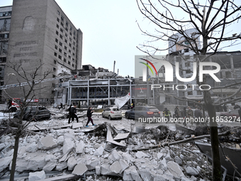 Buildings are damaged by a Russian missile strike in Zaporizhzhia, Ukraine, on December 10, 2024. Three people are dead and at least 14 peop...