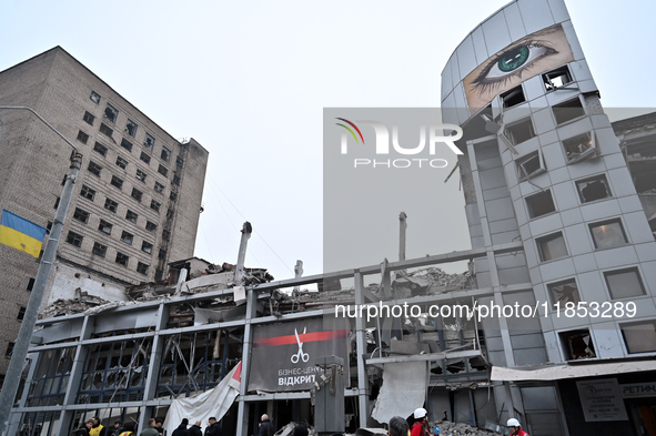 Buildings are damaged by a Russian missile strike in Zaporizhzhia, Ukraine, on December 10, 2024. Three people are dead and at least 14 peop...