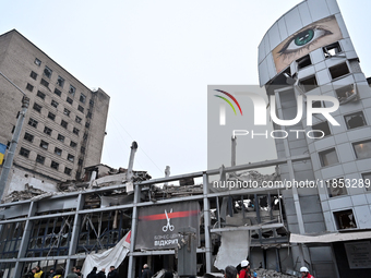 Buildings are damaged by a Russian missile strike in Zaporizhzhia, Ukraine, on December 10, 2024. Three people are dead and at least 14 peop...