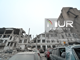 Buildings are damaged by a Russian missile strike in Zaporizhzhia, Ukraine, on December 10, 2024. Three people are dead and at least 14 peop...