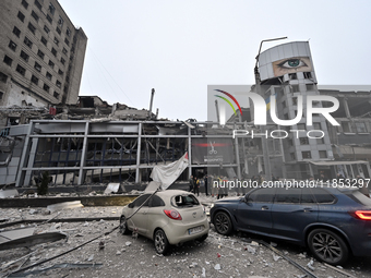 Buildings are damaged by a Russian missile strike in Zaporizhzhia, Ukraine, on December 10, 2024. Three people are dead and at least 14 peop...