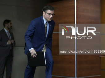 US House Speaker Mike Johnson holds a weekly press conference in Washington DC, USA, on December 10, 2024, at HVC/White House. (