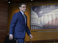 US House Speaker Mike Johnson holds a weekly press conference in Washington DC, USA, on December 10, 2024, at HVC/White House. (