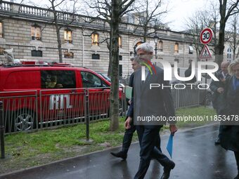 President of the Droite Republicaine parliamentary group, Laurent Wauquiez, arrives to speak with journalists as he leaves the Elysee Palace...