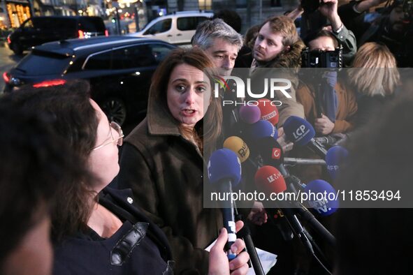 National secretary of The Ecologists (EELV) party, Marine Tondelier, speaks to journalists next to President of the Ecologiste et Social par...