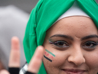 More than a hundred people celebrate post Al Assad in front of Duisburg Central Station in Duisburg, Germany, on December 10, 2024. (