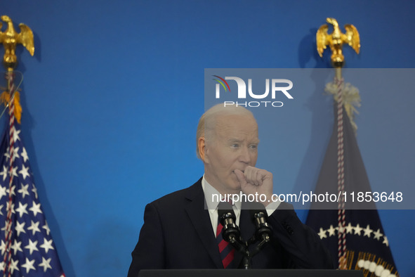 President Biden speaks at the Brookings Institution, highlighting his economic policies in Washington, D.C., on December 10, 2024. Biden dar...