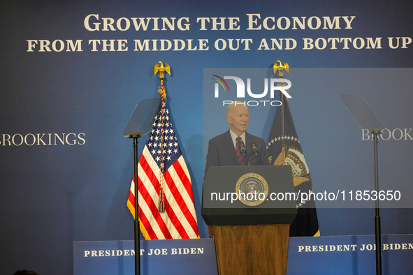 President Biden speaks at the Brookings Institution, highlighting his economic policies in Washington, D.C., on December 10, 2024. Biden dar...