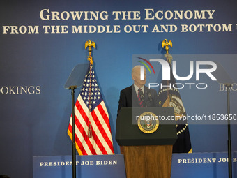 President Biden speaks at the Brookings Institution, highlighting his economic policies in Washington, D.C., on December 10, 2024. Biden dar...