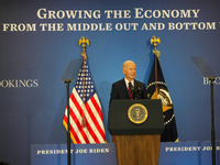 President Biden speaks at the Brookings Institution, highlighting his economic policies in Washington, D.C., on December 10, 2024. Biden dar...