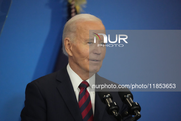 President Biden speaks at the Brookings Institution, highlighting his economic policies in Washington, D.C., on December 10, 2024. Biden dar...