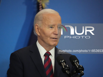 President Biden speaks at the Brookings Institution, highlighting his economic policies in Washington, D.C., on December 10, 2024. Biden dar...