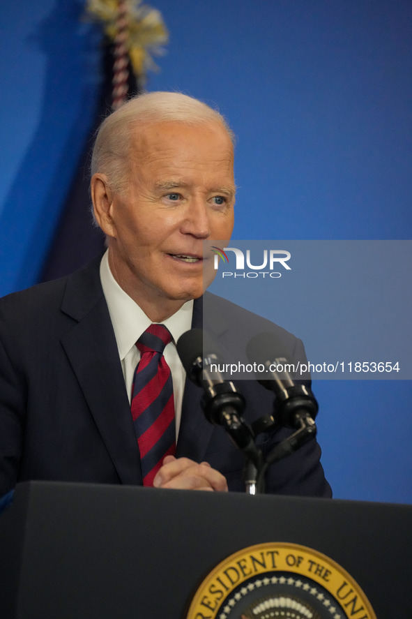 President Biden speaks at the Brookings Institution, highlighting his economic policies in Washington, D.C., on December 10, 2024. Biden dar...