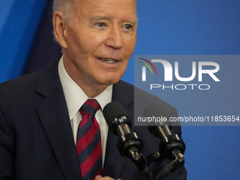 President Biden speaks at the Brookings Institution, highlighting his economic policies in Washington, D.C., on December 10, 2024. Biden dar...