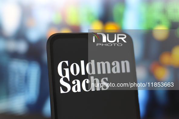 The Goldman Sachs logo appears on the screen of a smartphone in Reno, United States, on December 10, 2024. (Photo Illustration by Jaque Silv...