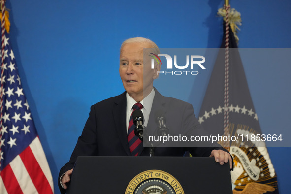 President Biden speaks at the Brookings Institution, highlighting his economic policies in Washington, D.C., on December 10, 2024. Biden dar...