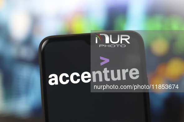 The Accenture logo appears on the screen of a smartphone in Reno, United States, on December 10, 2024. (Photo Illustration by Jaque Silva/Nu...