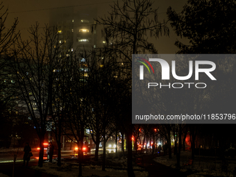 Dark streets and houses during a blackout result from massive Russian missile attacks on Ukraine's energy infrastructure in Kyiv, Ukraine, o...