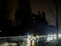 Dark streets and houses during a blackout result from massive Russian missile attacks on Ukraine's energy infrastructure in Kyiv, Ukraine, o...