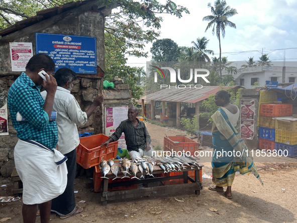 A man sells fish in Nedumangad, Thiruvananthapuram (Trivandrum), Kerala, India, on April 4, 2024. 