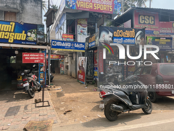 Shops are in Nedumangad, Thiruvananthapuram (Trivandrum), Kerala, India, on April 4, 2024. (