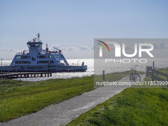 An electric ferry connecting Esbjerg and Fano Island is seen in Nordby, Fano Island, Denmark, on April 29, 2024. (