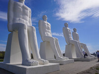 The Man Meets the Sea giant sculpture by Svend Wiig Hansen is in Esbjerg, Jutland, Denmark, on April 28, 2024. (