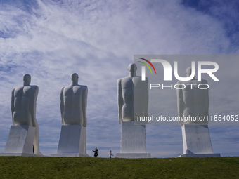 The Man Meets the Sea giant sculpture by Svend Wiig Hansen is in Esbjerg, Jutland, Denmark, on April 28, 2024. (