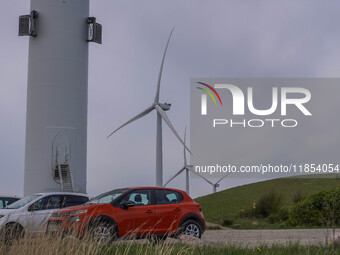 Wind turbines are seen in Esbjerg, Denmark, on April 28, 2024 (