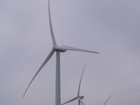 Wind turbines are seen in Esbjerg, Denmark, on April 28, 2024 (