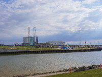 A general view of the shipyard is seen in Esbjerg, Denmark, on April 28, 2024 (