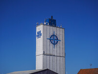 The Blue Water Company building logo is seen in Esbjerg, Denmark, on April 29, 2024. (