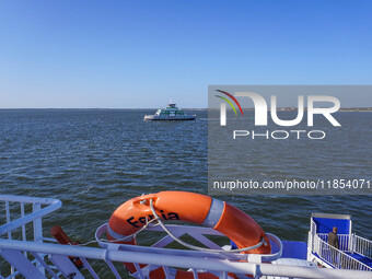 An electric ferry from Fano Island to Esbjerg is seen in Esbjerg, Denmark, on April 29, 2024. (