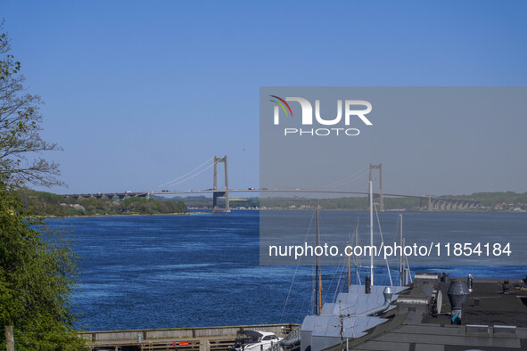 The bridge over the Little Belt is seen in Kongebro Middelfart, Funen, Denmark, on May 2, 2024. The Little Belt is a strait between the isla...