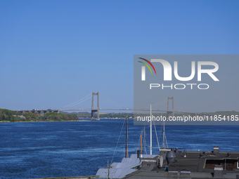 The bridge over the Little Belt is seen in Kongebro Middelfart, Funen, Denmark, on May 2, 2024. The Little Belt is a strait between the isla...