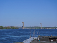 The bridge over the Little Belt is seen in Kongebro Middelfart, Funen, Denmark, on May 2, 2024. The Little Belt is a strait between the isla...