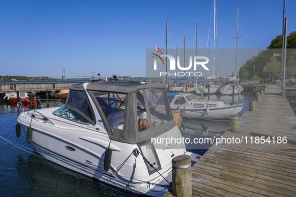 Yachts and boats in the marina are seen in Kongebro Middelfart, Fyn, Denmark, on May 2, 2024. 