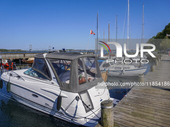 Yachts and boats in the marina are seen in Kongebro Middelfart, Fyn, Denmark, on May 2, 2024. (