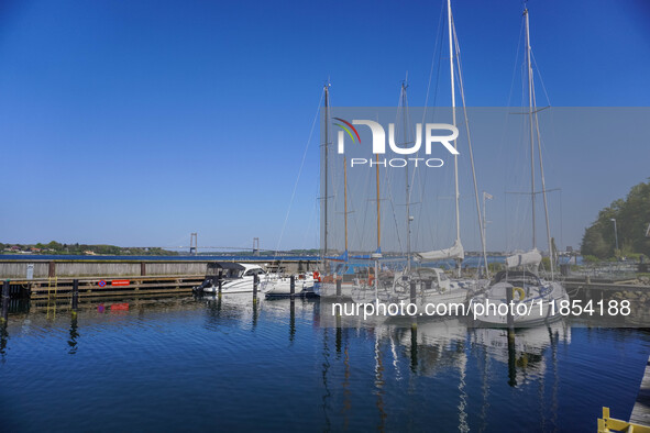 Yachts and boats in the marina are seen in Kongebro Middelfart, Fyn, Denmark, on May 2, 2024. 