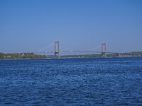 The bridge over the Little Belt is seen in Kongebro Middelfart, Funen, Denmark, on May 2, 2024. The Little Belt is a strait between the isla...