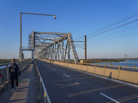 The old bridge over the Little Belt is seen in Kongebro Middelfart, Fyn, Denmark, on May 2, 2024. (