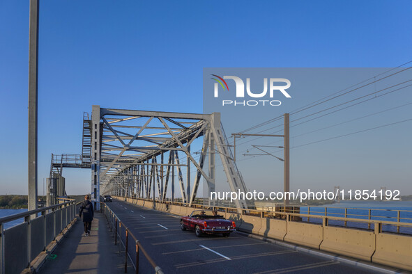 The old bridge over the Little Belt is seen in Kongebro Middelfart, Fyn, Denmark, on May 2, 2024. 